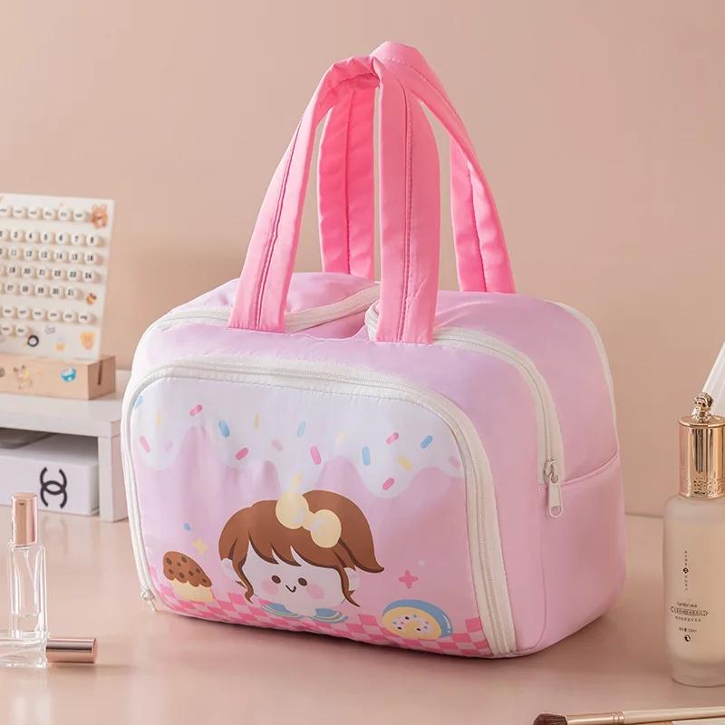 Cartoon Pattern Cute Portable Lightweight Makeup Bag Women's Travel Storage Bag Handheld Organizer Cosmetic Pouch Wash Bag