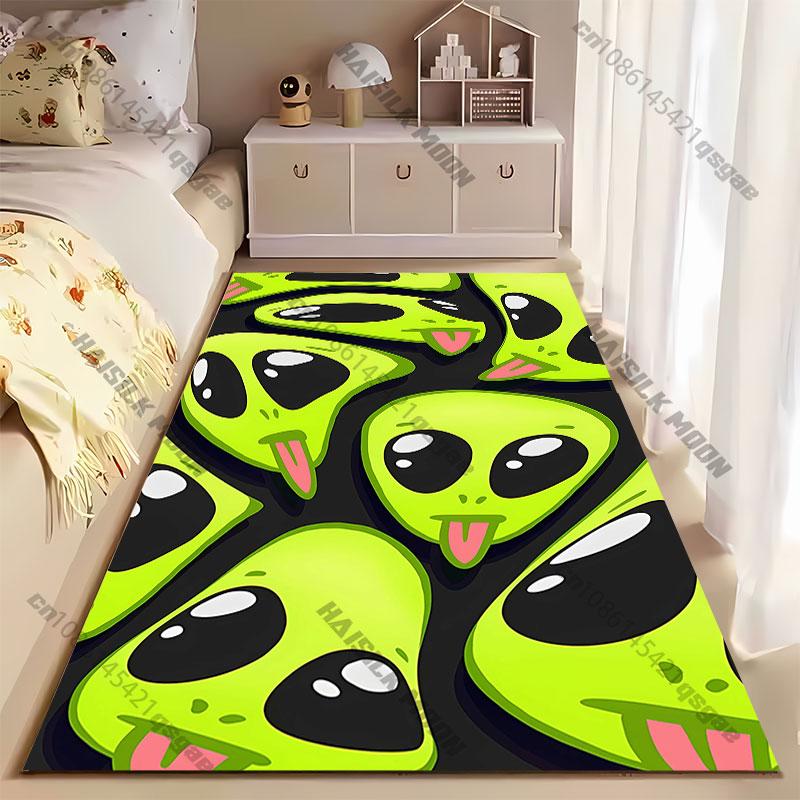 Playful green alien faces carpet Yoga living room room decor children's crawling mat doormat area rug games mat