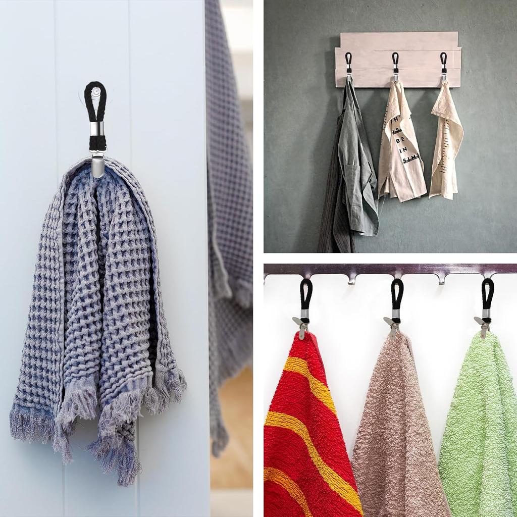 10 Pieces of Towel Clips, Metal Kitchen Towels Clips, Braided Cotton Loop, Sturdy and Durable, Effective Space Saving, Suitable for Home Kitchen