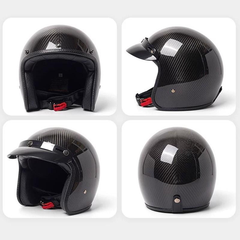 Carbon Fiber Motorcycle Helmet Men Women Three-quarters Cruising American Retro Half-helmet Ultra-light XL