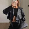 Cross-border Wholesale European and American Style Short PU Leather Jacket for Women, Motorcycle Jacket, Slim Fit, High-end Black Jacket, Trendy Insta