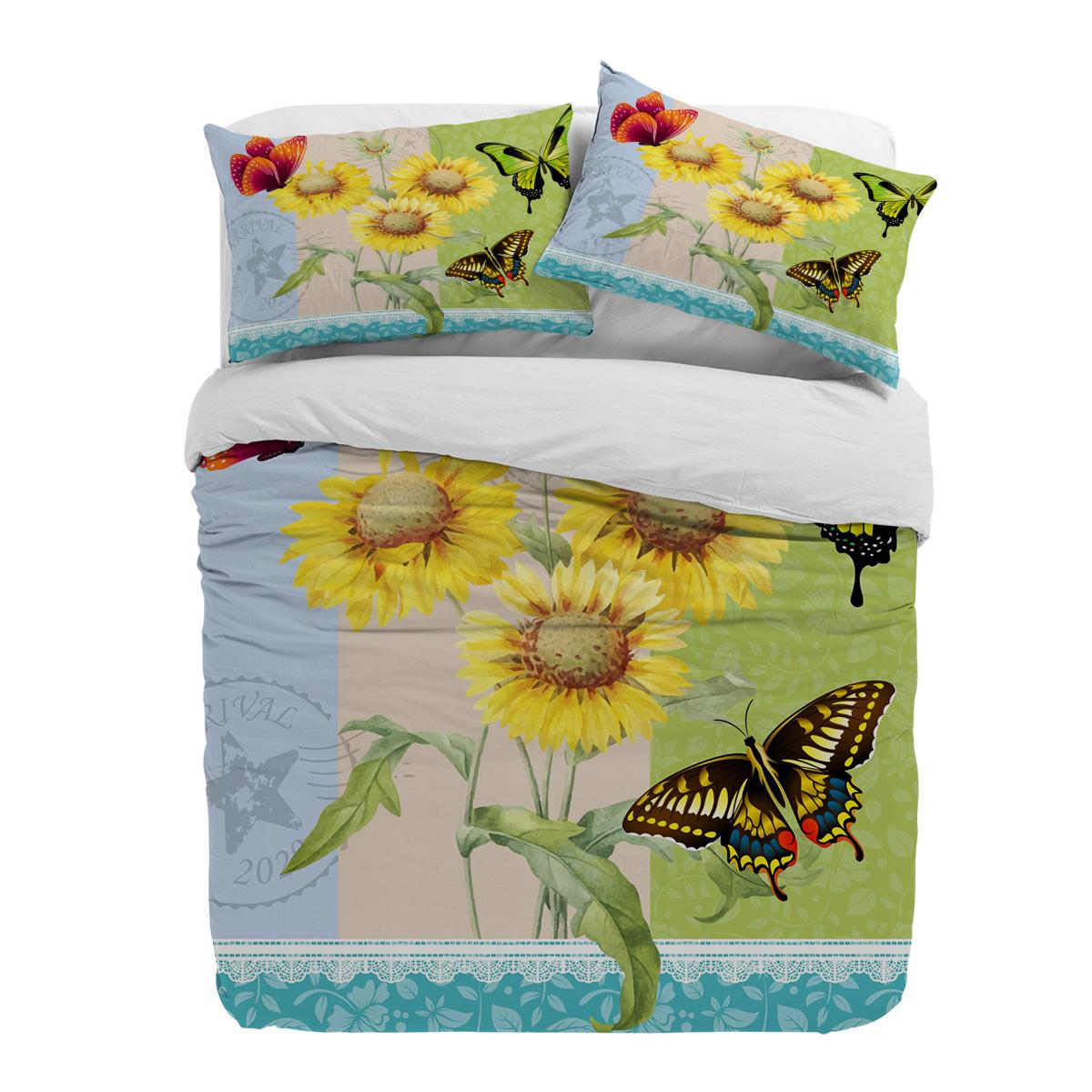 

Flower Sunflower Butterfly Postmark Duvet Cover With Pillow Case Custom 3pcs Bedding Set Quilt Cover Double Bed Home Textile EU single(135x200cm)