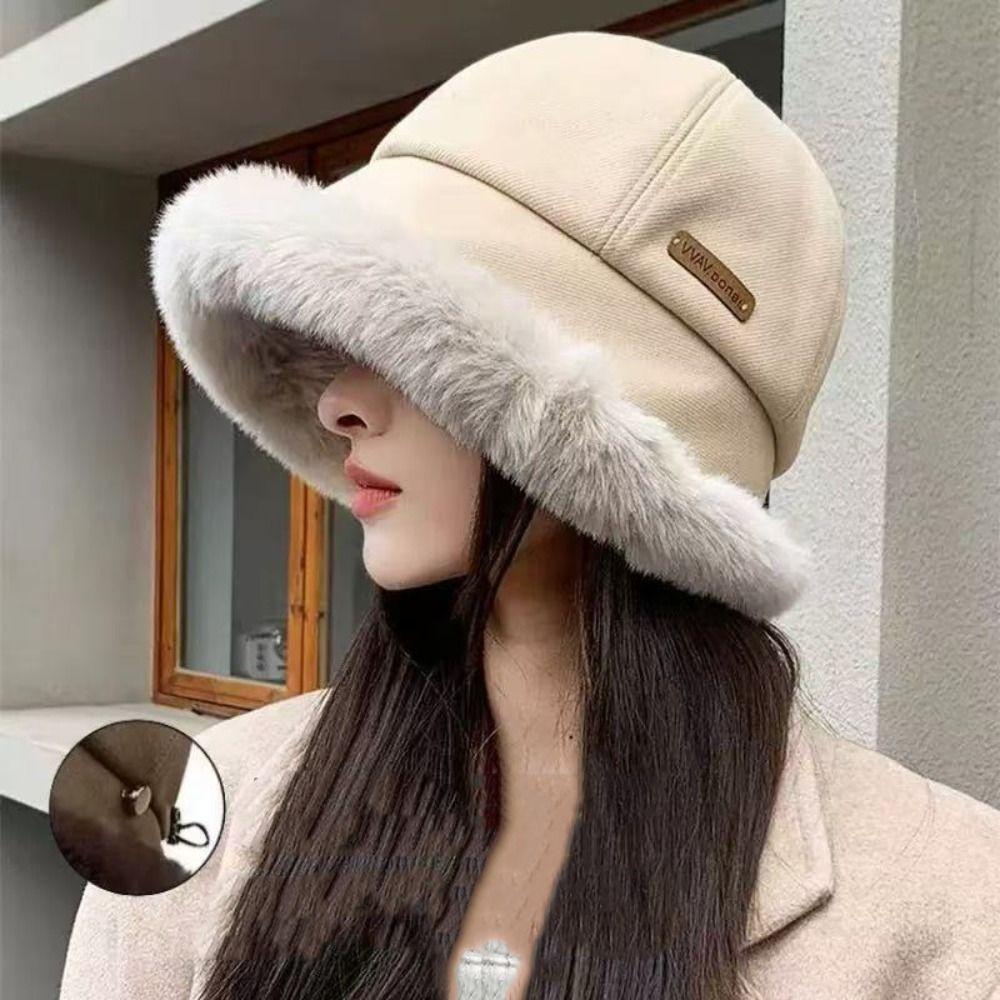 Soft Velvet Panama Hat Windproof Warm Cap Fashion Fluffy Fur Bucket Hat  Riding