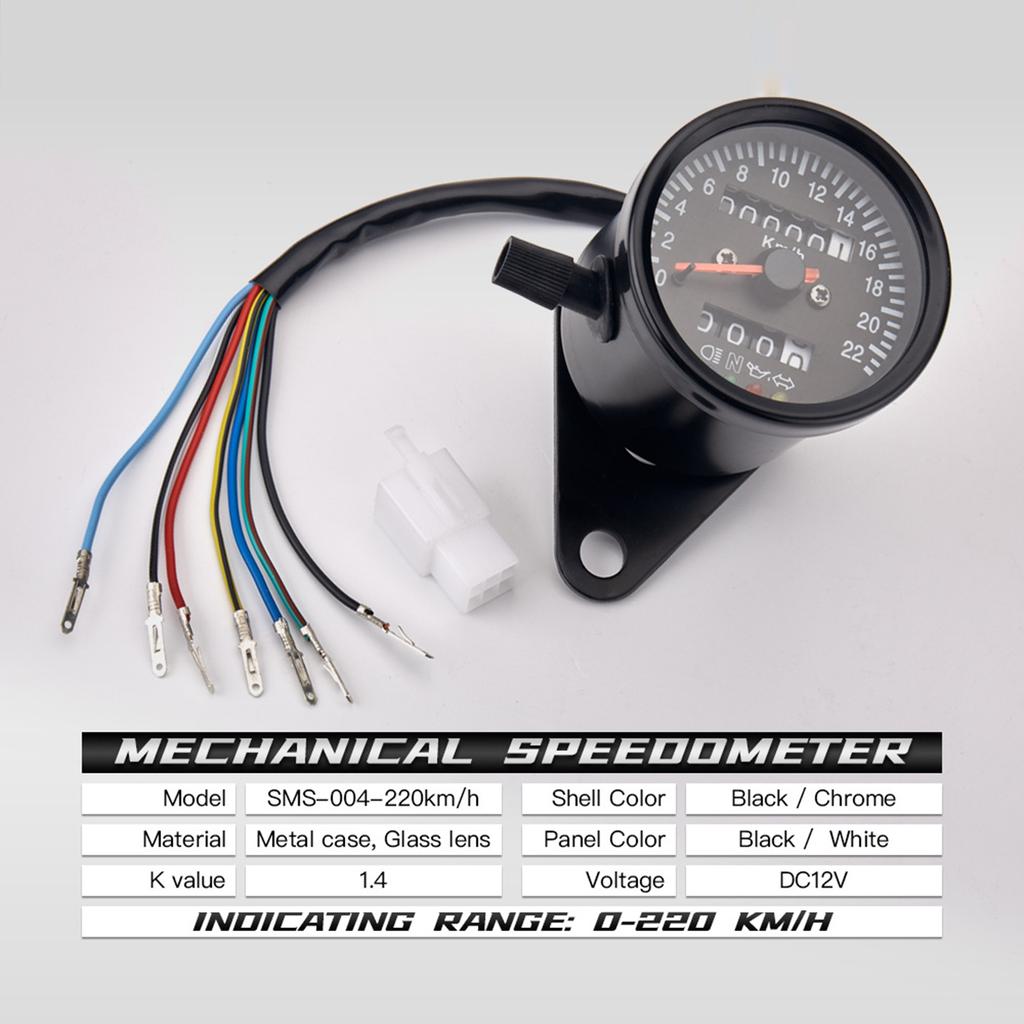 Cafe Racer Custom Motorcycle Mechanical Speedometer with LED Indicator Odometer 220km h