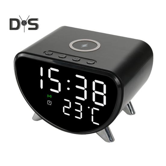 

Беспроводная зарядка Цифровой будильник Настольные часы с измерителем температуры Удобное зарядное устройство 15 Вт Быстрая зарядная станция для спальни чёрный