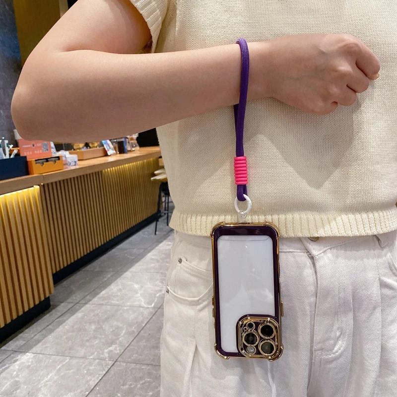 Luxury Electroplate With Lanyard Transparent Phone Case For For Iphone 15 14 13 12 11 16 Pro Max Plus Bumper Shockproof Clear Cover