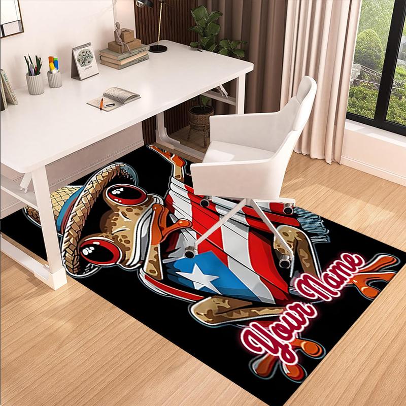 1PC Custom Name Frog Puerto Rican flag. Theme Floor Mat Ideal for Living Room, Game Rooms, Office, Bedroom,Floor Mat Playful Design