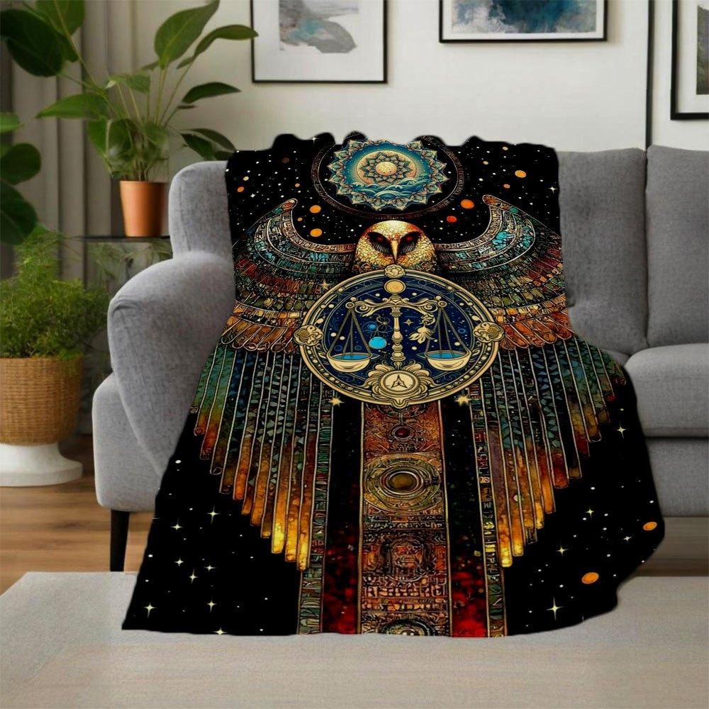 "Golden Owl of Wisdom: Mystical Art Print"Blanket Flannel Throw Blanket for Sofa, Bed, Travel, Camping, Office, Couch, Chair, And Bed Gift F