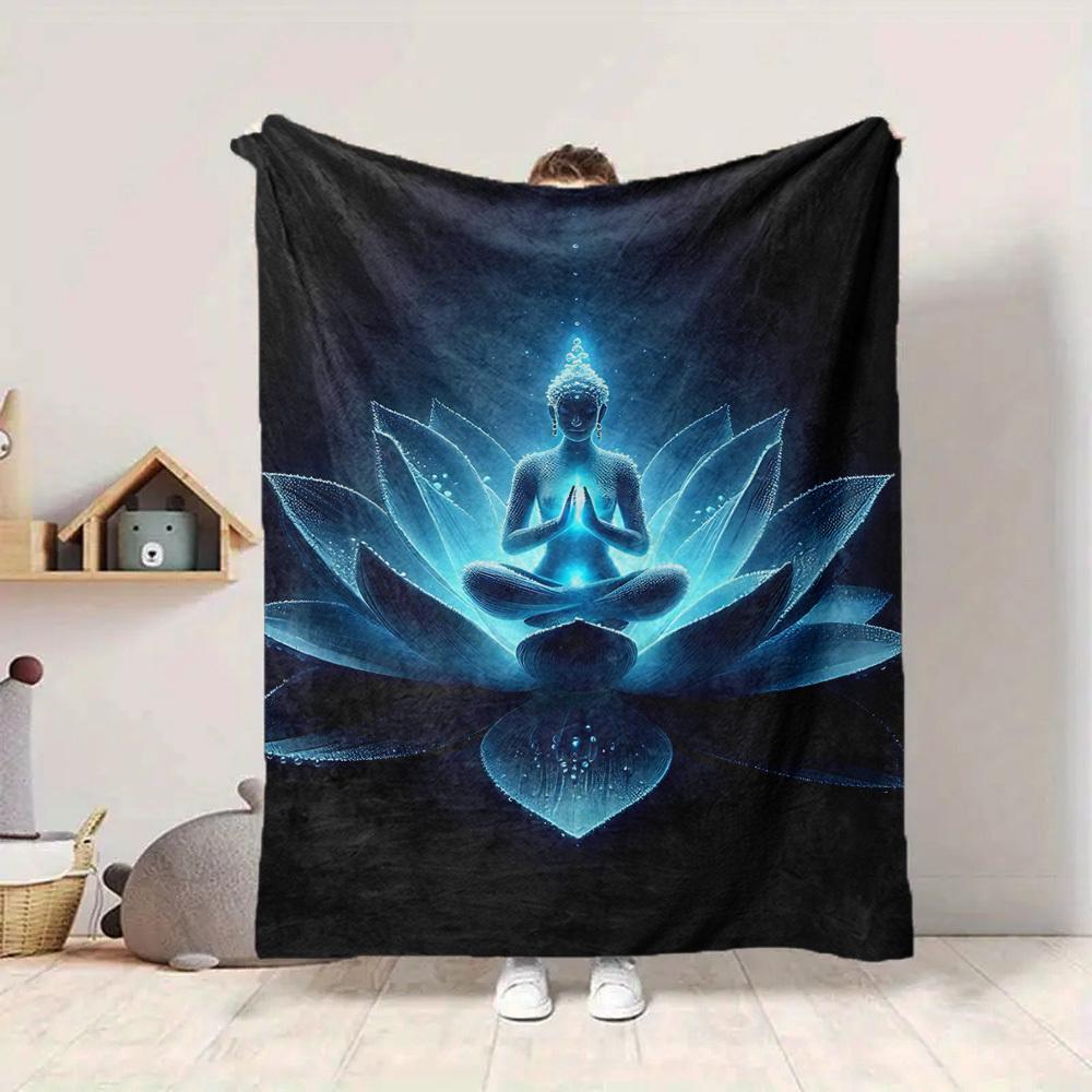 1 Stück Buddha Lotus Decke, Leichte Flanell Überwurfdecke für Sofa, Bett, Reise, Camping, Wohnzimmer, Büro, Couch, Stuhl und Bett