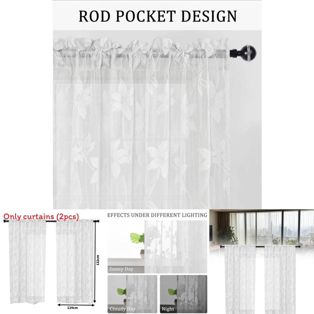 Polyester Lace Floral Window Curtain For Bedroom Kitchen Short Window Decor