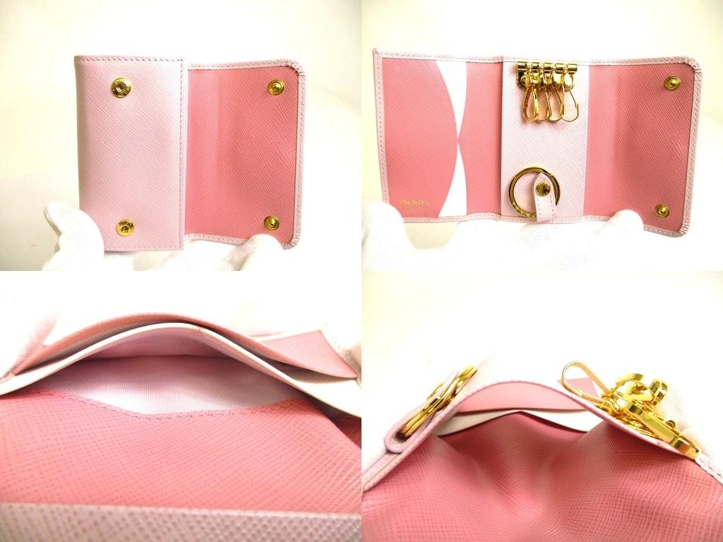 Authentic PRADA Light Pink Saffiano Metal Leather 4 Pics Key Chain #a959  Refurbished