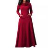 Autumn and winter solid color patchwork interface pocket neck long dress autumn and winter long dress