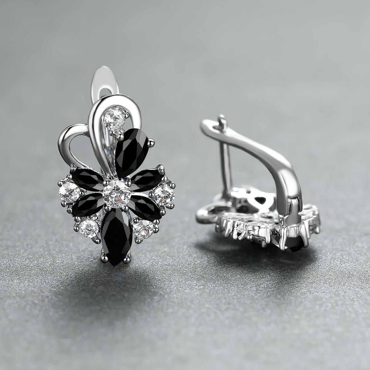 

1 пара, серьги-клипсы в виде капли воды, синие, розовые, фиолетовые, цвета морской волны, с лепестками цветка, в цветочном стиле серебряный/чёрный