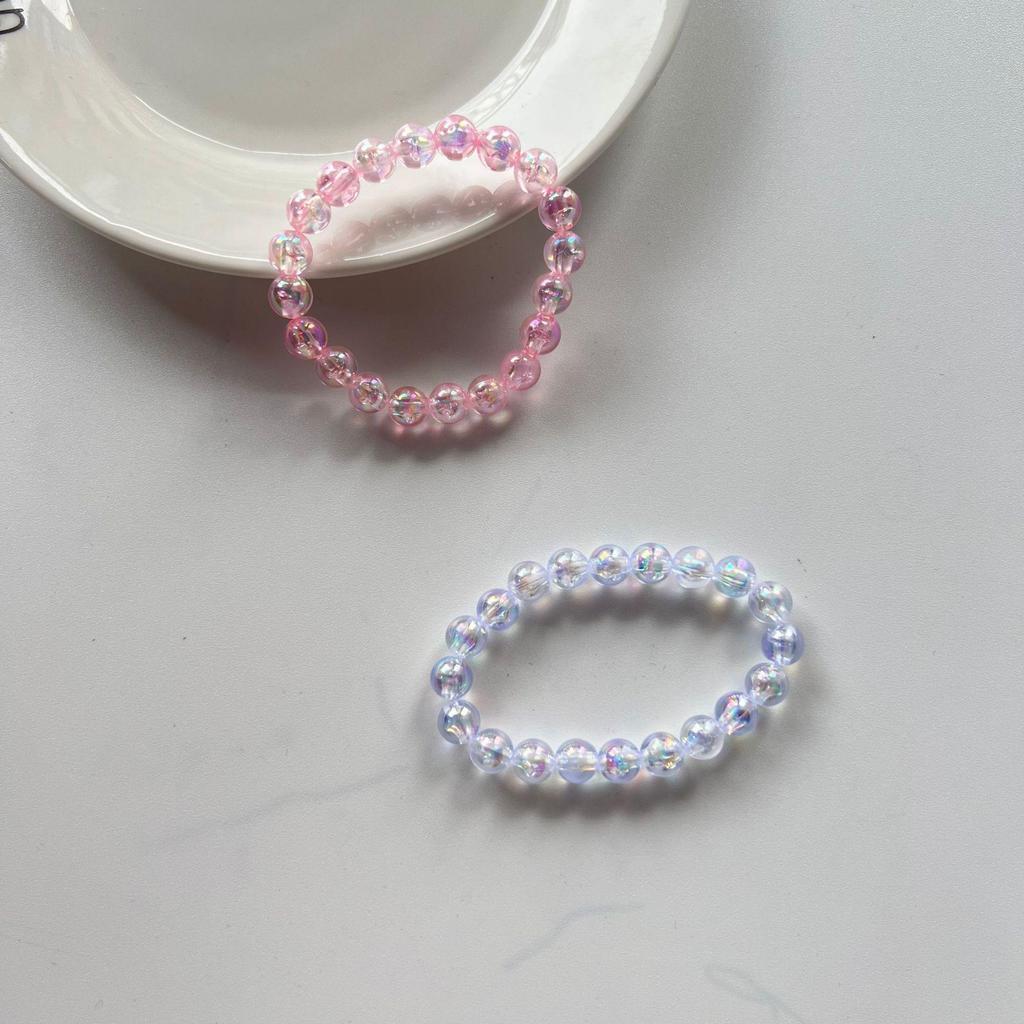 Girls' Iridescent AB Color Beaded Bracelet - Fresh Style, 8mm Beads, Versatile Accessory for Students