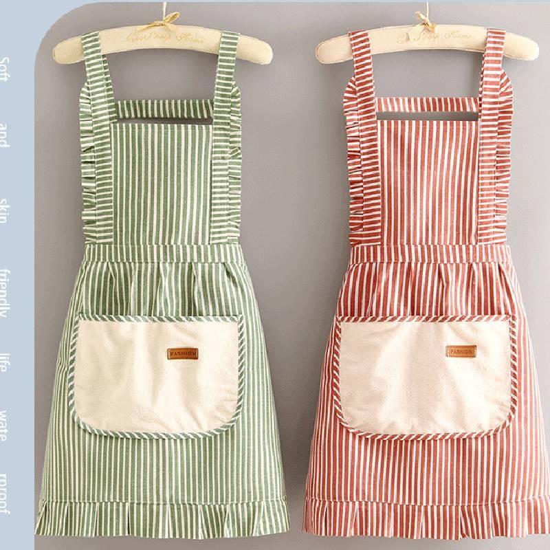Striped Linen Cotton Apron Breathable Home Kitchen Restaurant Bib Anti Stain