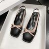 Square Head, Shallow Mouth, Empty Bag Head, Mary Jane Sandals, Women's Bow Single Shoes, Summer New Sweet Low-heeled Shoes