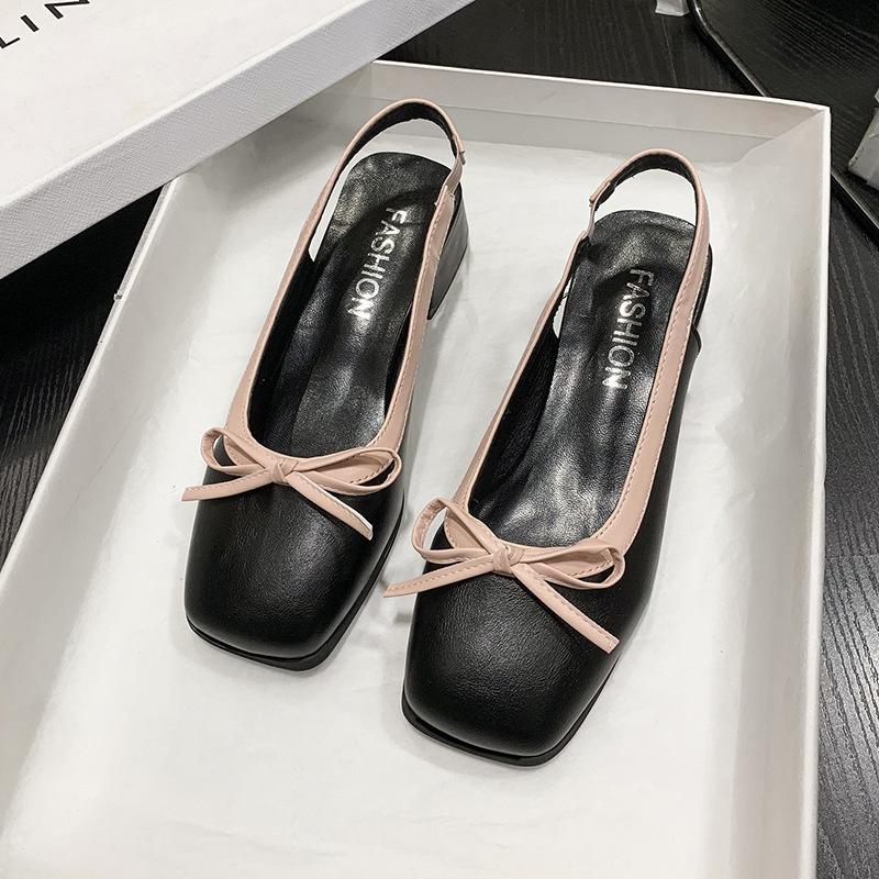 Square Head, Shallow Mouth, Empty Bag Head, Mary Jane Sandals, Women's Bow Single Shoes, Summer New Sweet Low-heeled Shoes