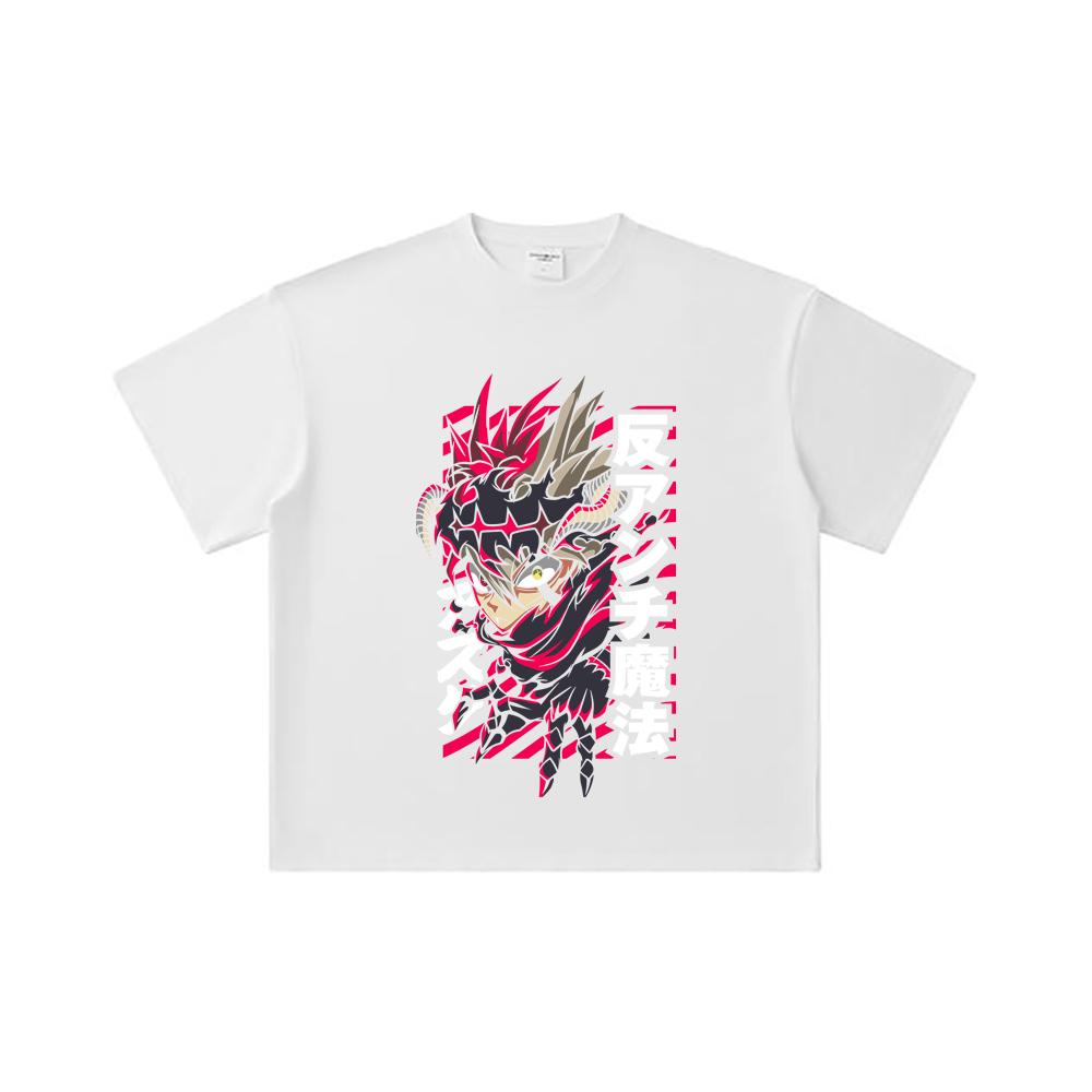 260 GSM Double Yarn 32 Count 100% Cotton Black Clover V5 Asta Demon Print Unisex Heavy Cotton T Shirt