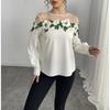 Spring New Shirt Women's Heavy Industry Mesh Splicing Satin Embroidered Top