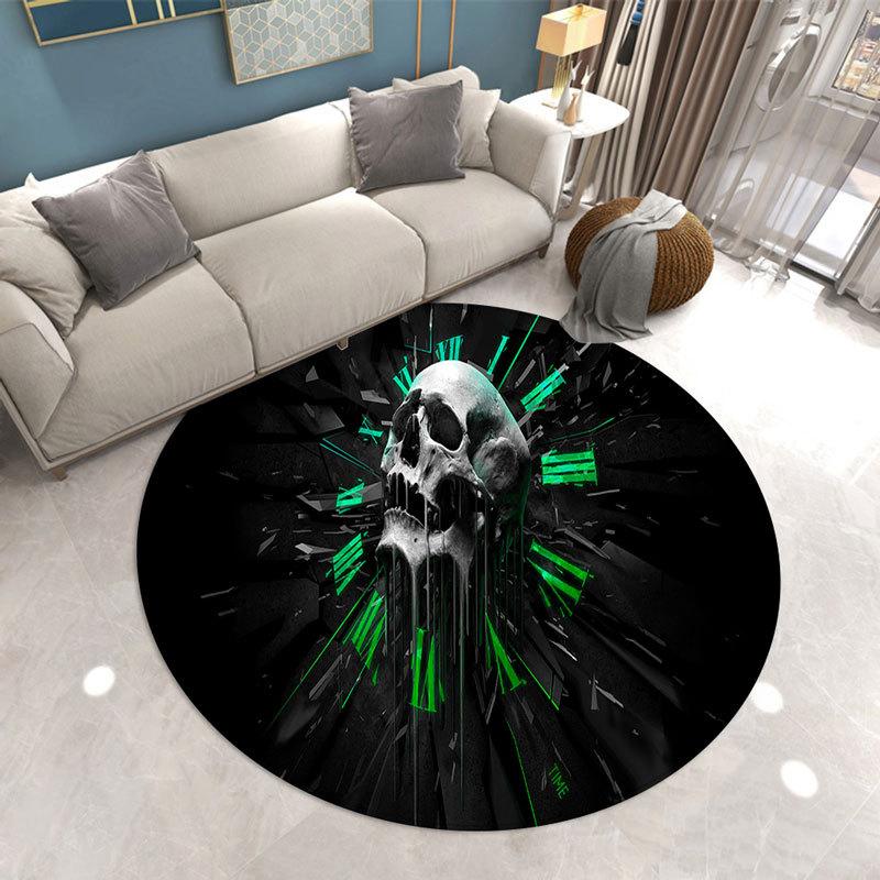 Gothic Horror Circular Carpet Skull Print Living Room Floor Mat E-sports Chair Sofa Side Anti Slip Mat Home Decoration
