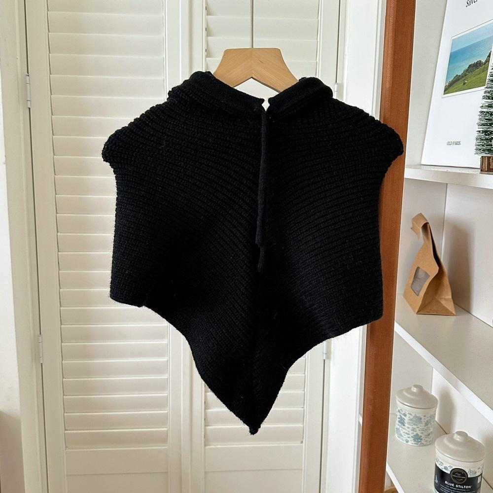 Winter Knitted Hooded Scarf Integrated Neck Warmer, Drawstring Triangle Hat Scarf, Windproof Warm Headscarf for Women Outdoor Ski Snow Daily Wear