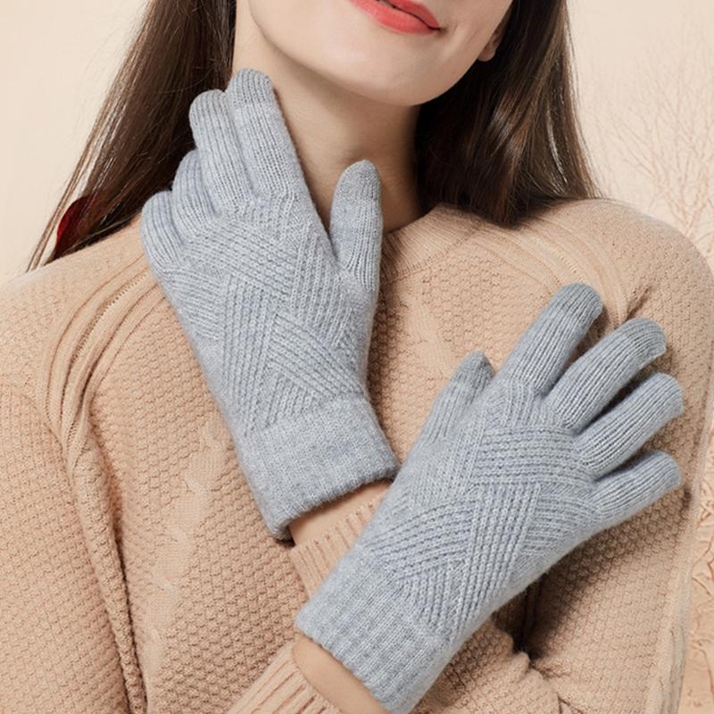 Modische Gestrickte Dicke Handschuhe für Männer & Frauen Einfarbig Argyle-Muster Winddicht Warm Herbst Winter Vollfingerhandschuhe