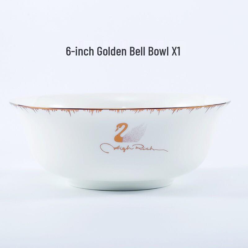 Swan Gold Rim Celadon Ceramic Noodle Bowl Set
