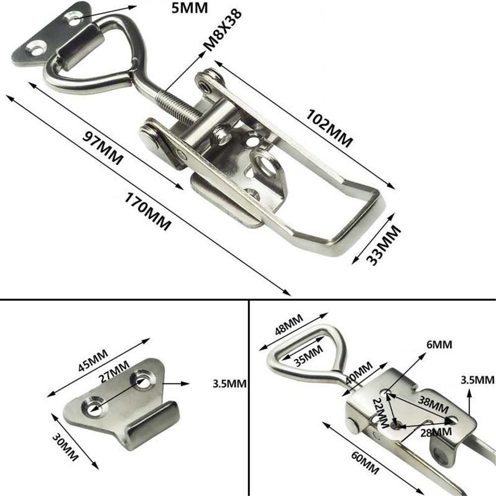 SUS304 Stainless Steel Adjustable Toggle Lock – Cabinet Door Box Handle Latch – 95/125/170mm, Heavy Duty, Quick Snap-Lock