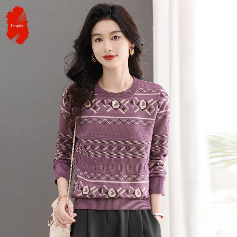 

Женский вязаный топ с длинным рукавом в стиле ретро-жаккард L