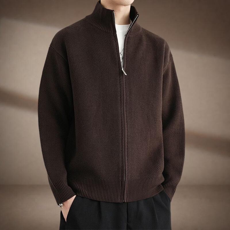 LRT Men's Stand-Collar Zip-Up Knit Cardigan