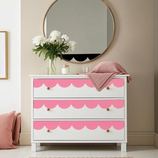 Decorative Wall Sticker for Bedroom 4Pcs Scalloped Border Decals, Peel and Stick Half Arch Geometric Stickers, Cabinet Edge Decor Semi Circle Scallop