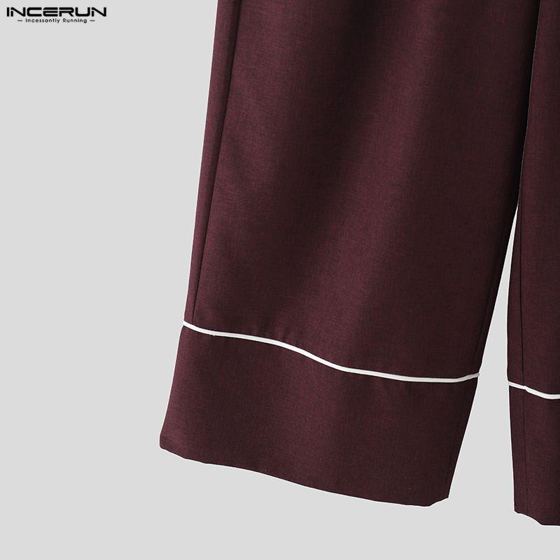 INCERUN Two Pieces Outfits Men Long Sleeve Kimono Shirt and Long Straight Pants Sets