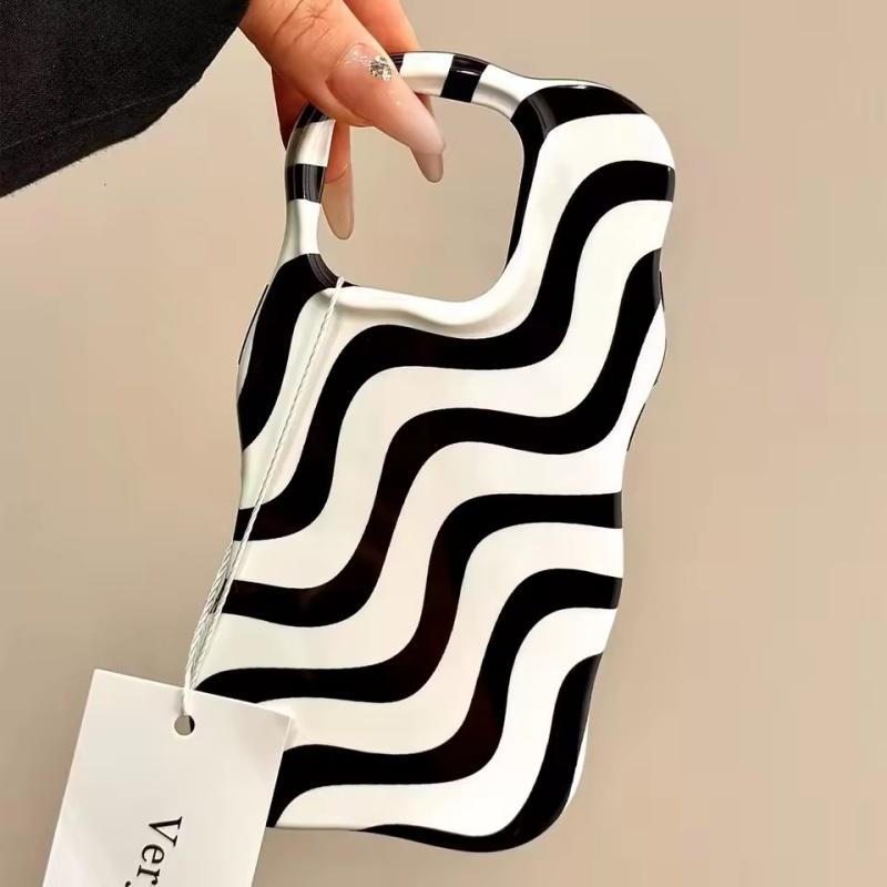 Luxury Glossy Wave Stripes Phone Case for iPhone 13 14 15 16 Pro Max Camera Protect Shockproof Hit Color fashion Phone Cover