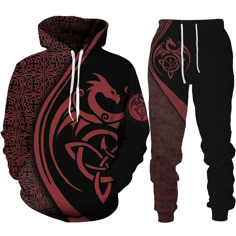 Drache 3D Druck Herren Totenkopf Kapuzenpullover Sets Trainingsanzug/Hose Herbst Winter Langarm Pullover Anzug Punk Lässig Übergröße Hohe Qualität