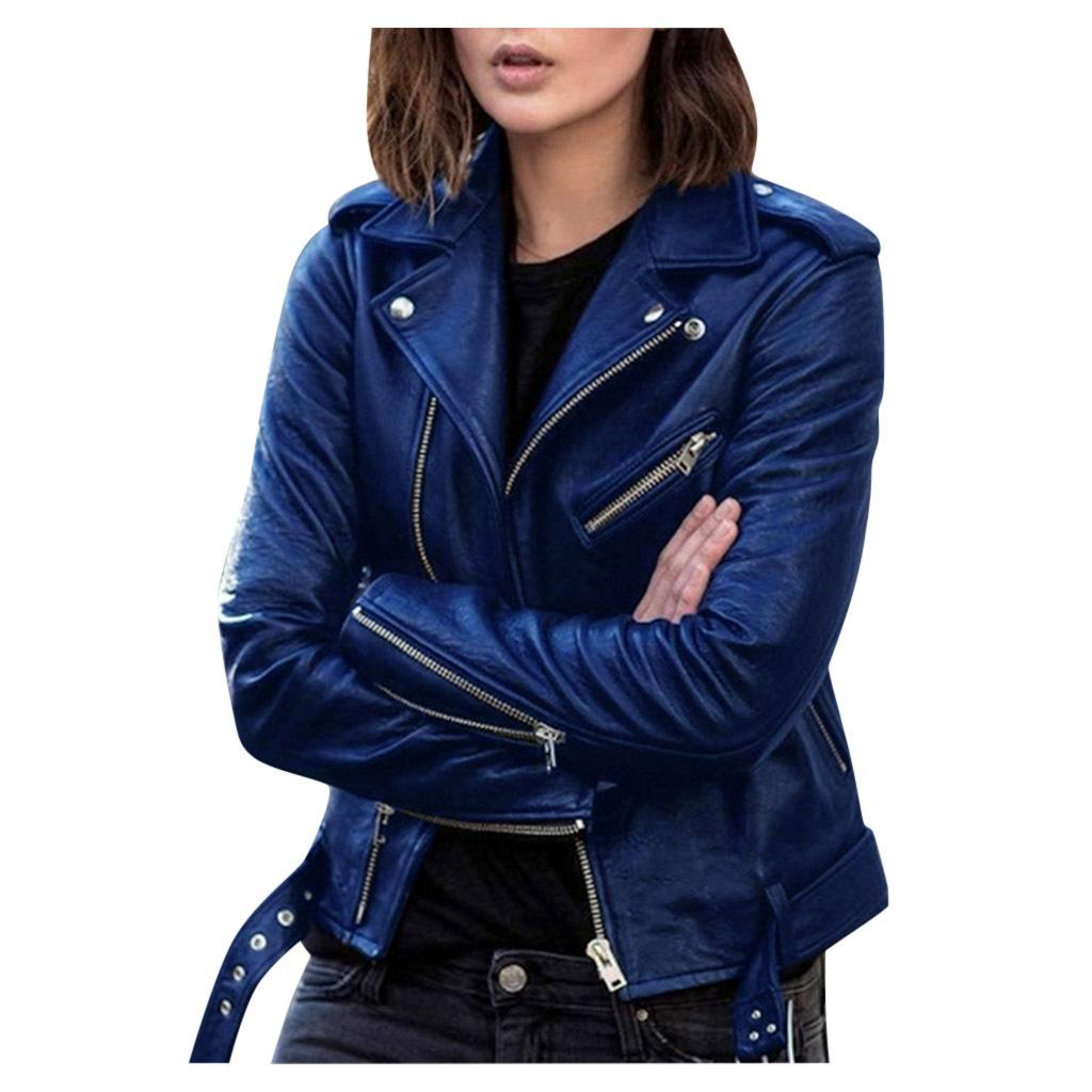 Herbst Kurze Jacke Einfarbig Moto Bikerjacken Dünne Damen Coole Kunstlederjacke Slim Kurze Oberbekleidung