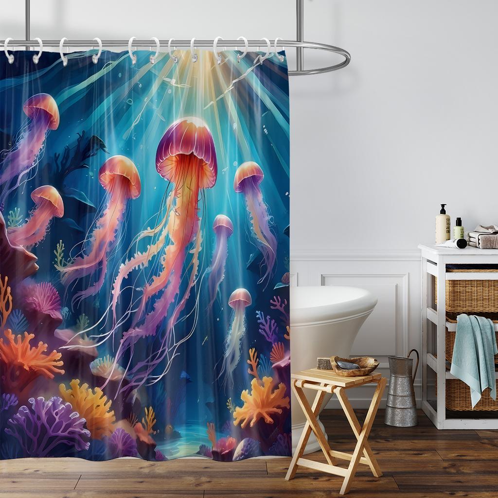 1 piece of 180x180cm colorful jellyfish group digital printing shower curtain partition bathroom waterproof and mold resistant