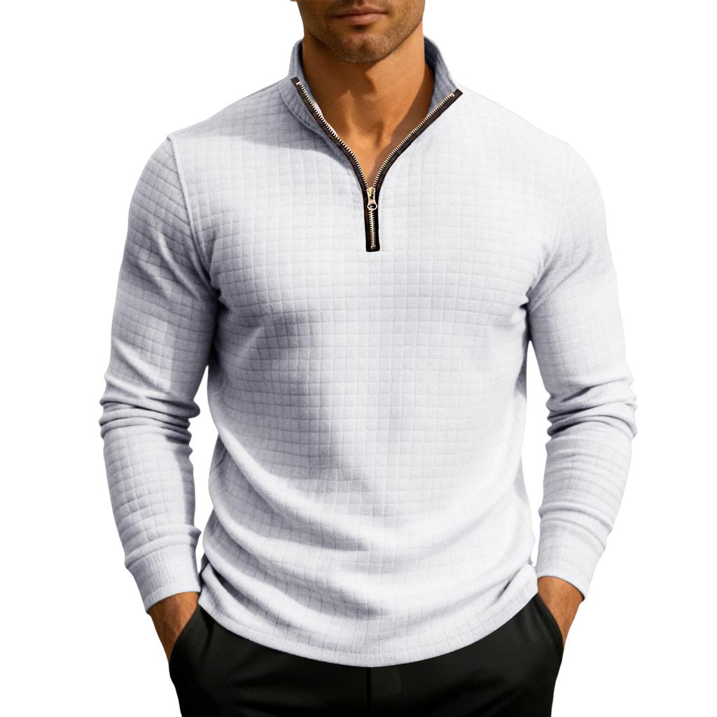 Men's Knit Quarter-Zip Stand Collar Pullover