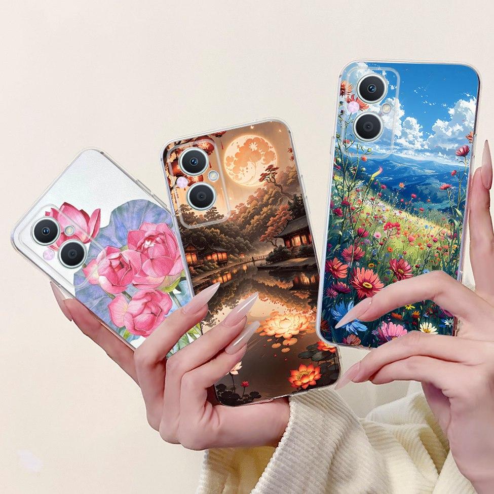 Clear For Oppo Reno 7Z 5G CPH2343 Case For Oppo Reno 8Z 5G CPH2457 Cover Luxury Butterfly Love Fashion Flowers Cool Lion Painted