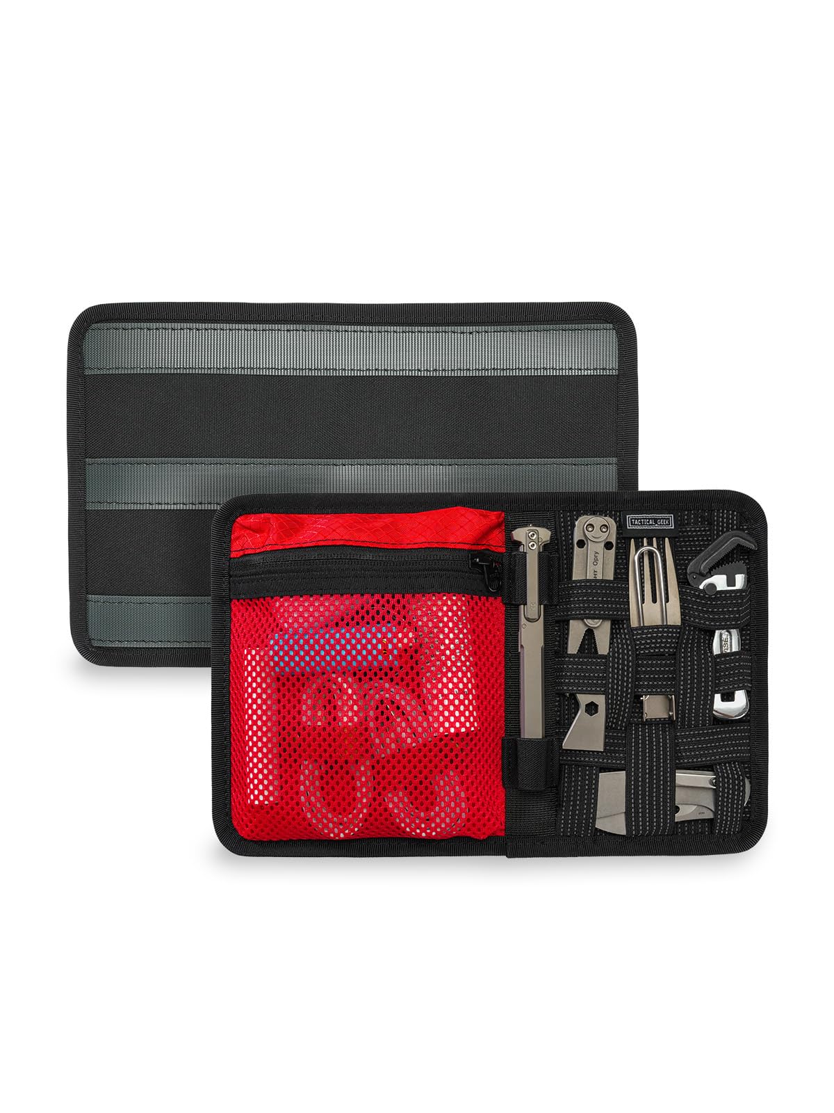 

TACTICALGEEK TCM10 EDC Organizer Board, Non-Slip Elastomer Woven Board with Zippered Net Pocket and Insert Panel for Bag Accessory Organization and