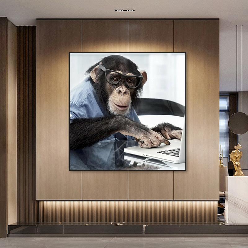 Lustige Affen arbeiten ernsthaft an Leinwandmalerei Moderne Tierposter und Drucke Wandkunstbilder für Wohnzimmer Heimdekoration