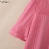 ZANZEA Women Casual Lace Patchwork Round Neck 3/4 Sleeve Loose Blouse