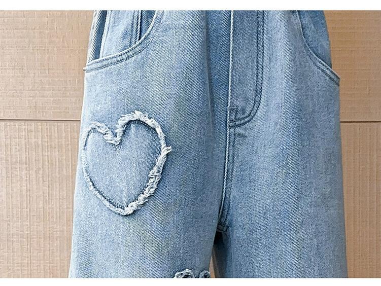 2025 Vår Jenters Vide Bukser Kjærlighetsmerke Jeans, Blå