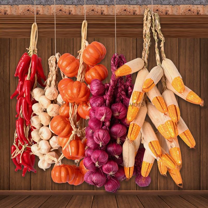 Artificial Vegetables Foam Chili Garlic Pumpkin For Home Kitchen Wall Hanging Decoration Red Pepper String Farm Party Fake Fruit