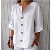 Women'S Summer Loose V-Neck Button Up Blouse, Solid Color Elegant Fashion Casual Office Shirt Top