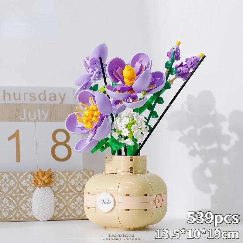 New Flower Bouquet with Vase Compatible Building Blocks Sunflowers Adult Assembled Flower Pots New Year Room New Year Decoration