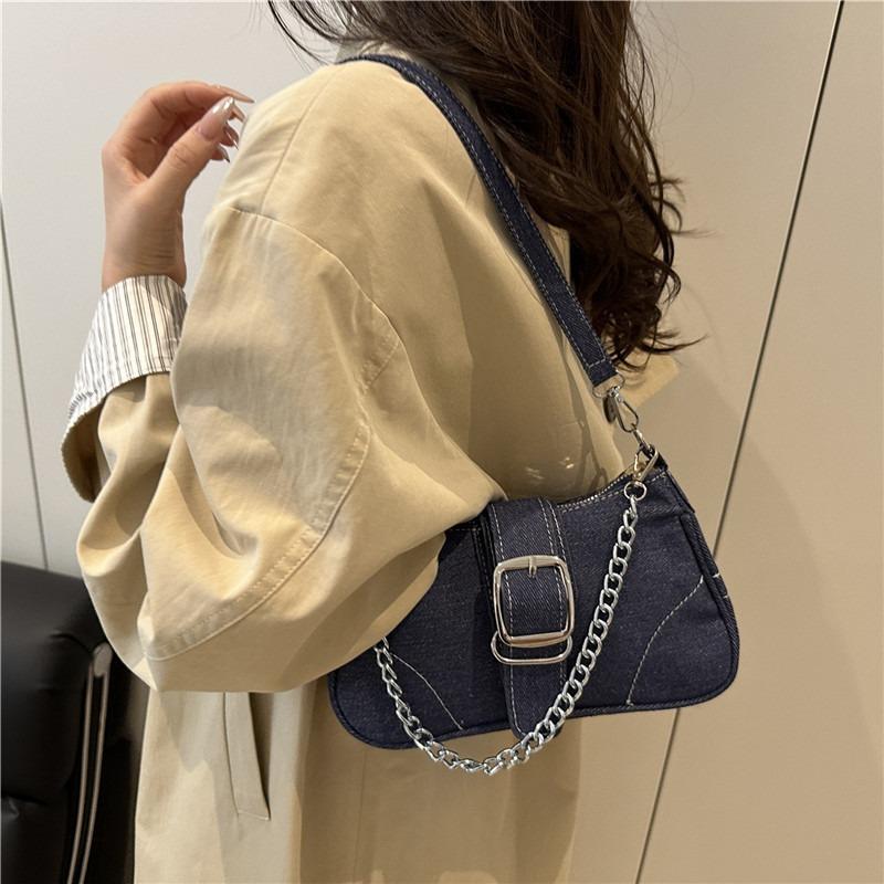 Sense denim small bag women's new style fashion shoulder messenger bag chain underarm baguette bag
