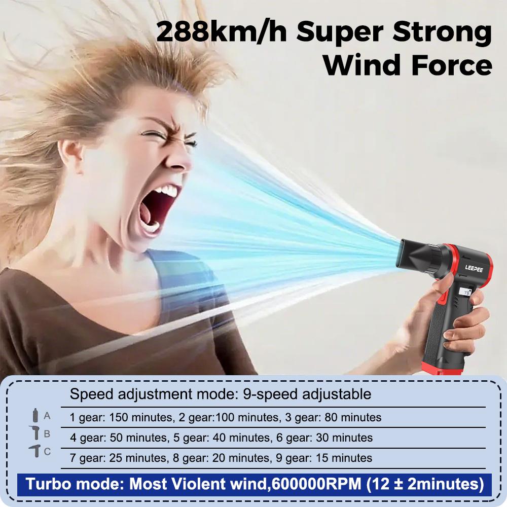 2025 600000RPM Violent Fan High Speed 9 Gears Speed Adjustable Cleaning Blower Tools Powerful Air Blower Type-C Charging Handheld Turbo Jet Fan