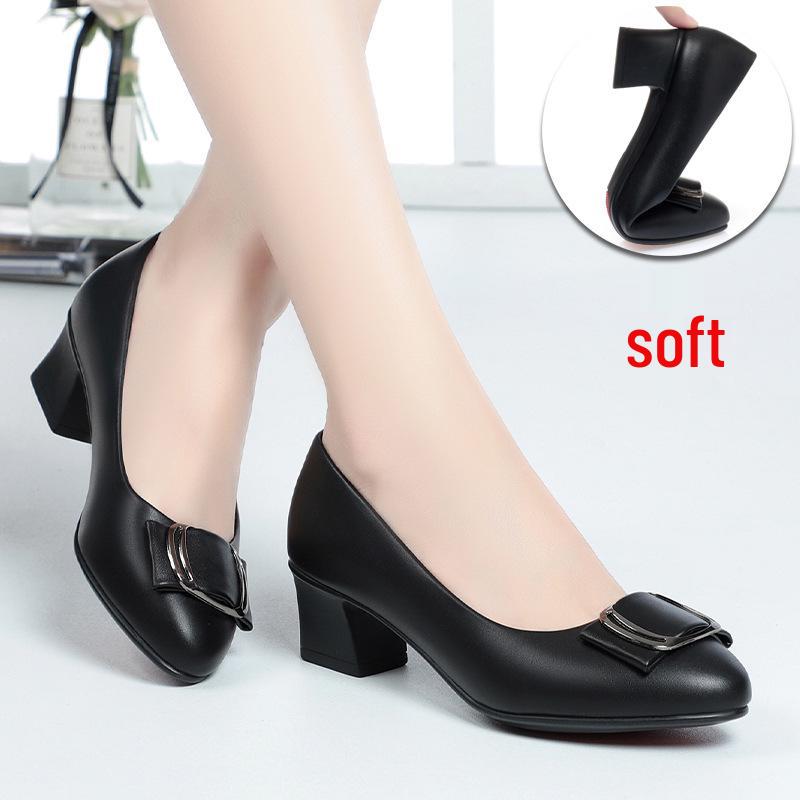 Four Seasons Women's Burgundy & Beige Leather Pointed-Toe Low-Cut Pumps with Medium Thick Heels.