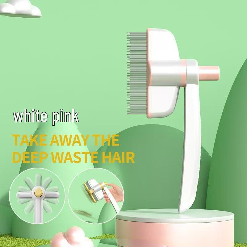 

Pet Grooming Kit: Rotating Tooth Comb, Fine-Toothed Comb, Steel Needle Comb, and One-Click Shedding Tool for Cats and Dogs.