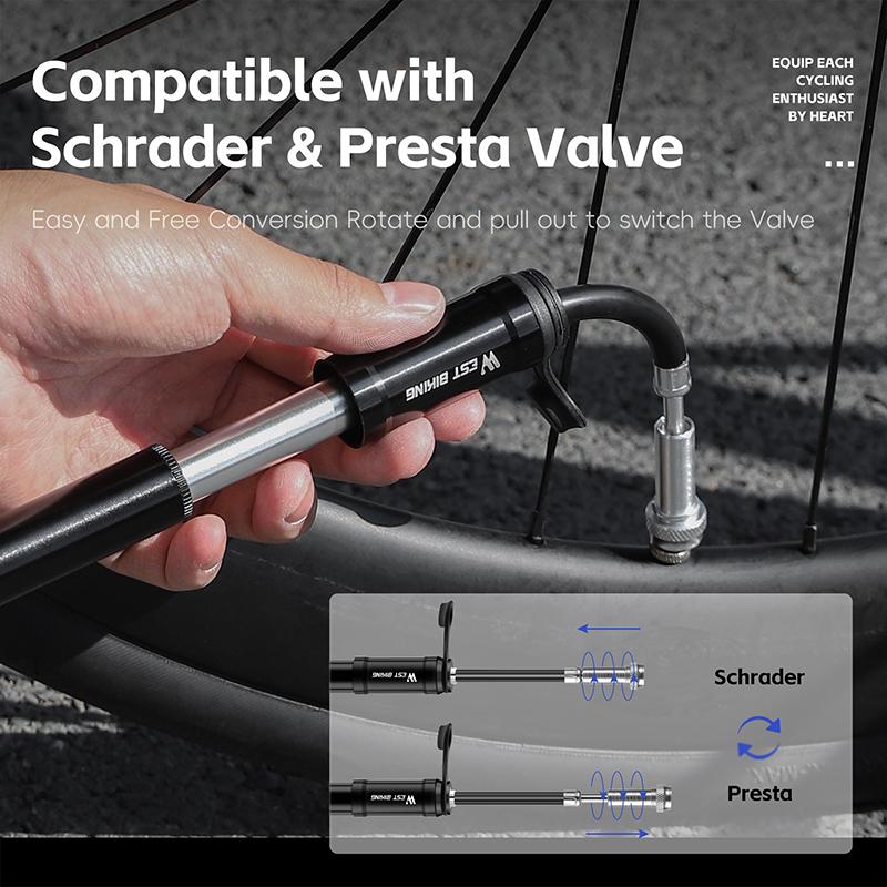 WEST BIKING Tragbare Fahrradpumpe 130 PSI Hochdruck Mit Schlauch Aluminium Mini Presta/Schrader Ventil Fahrrad Aufpumper MTB Rennrad